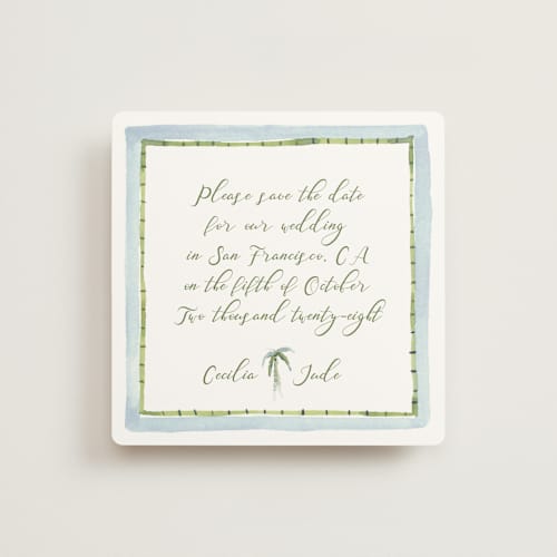 This is a celeste save the date with standard by Pati Cascino called alento printing on signature in square