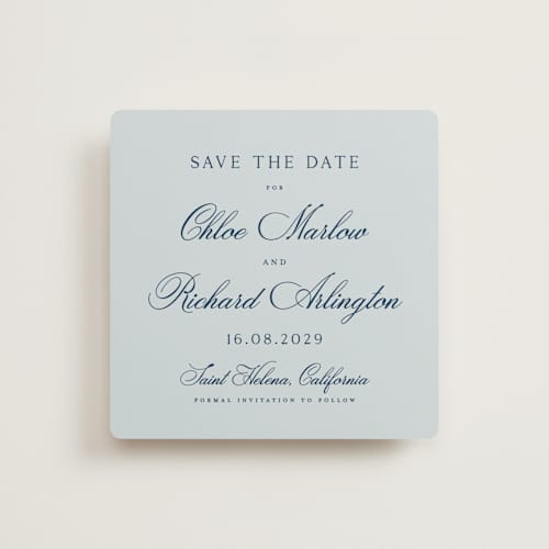 This is a sky save the date with standard by Kelly Schmidt called landscape script printing on signature in standard