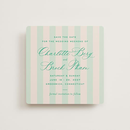 This is a lawn save the date with standard by Megan Davis called racquet printing on signature in square
