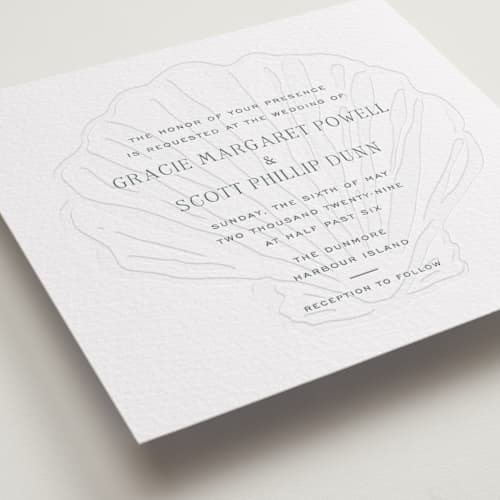 This is a fern letterpress wedding invitations with letterpress by Megan Davis called isle printing on white cotton in standard