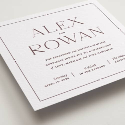 This is a clove letterpress wedding invitations with letterpress by Oscar and Emma - Karly Depew called quiet luxury printing on white cotton in standard