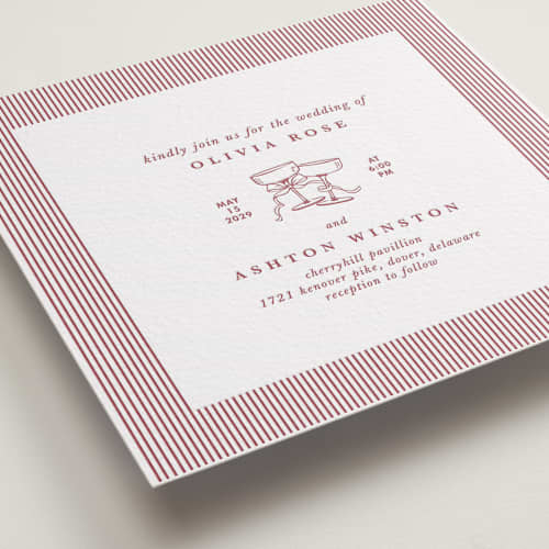 This is a maraschino letterpress wedding invitations with letterpress by Charter Oaks Creative called classic cherries printing on white cotton in standard