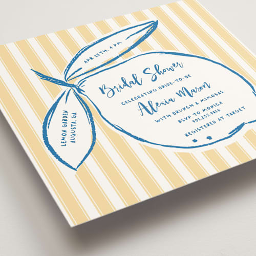 This is a lemon bridal shower invitations with standard by Jelena Vuletic called citrine printing on signature in standard