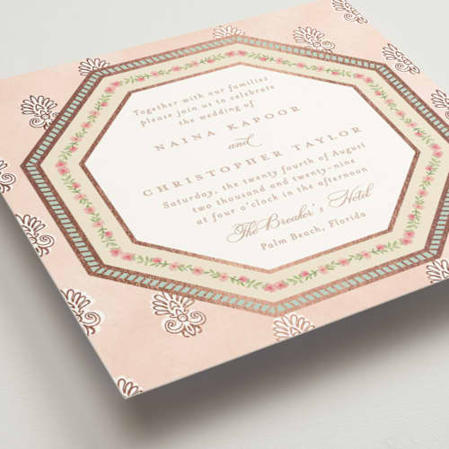 This is a narangi foil stamped wedding invitations with foil pressed by Creo Study called amalgamation printing on signature in standard