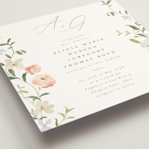 This is a peach wedding invitations with standard by Everett Paper Goods called garden view printing on signature in standard