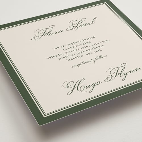 This is a evergreen wedding invitations with standard by Kelly Watkins called emerson printing on signature in standard