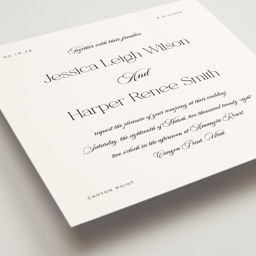 This is a obsidian wedding invitations with standard by Jennifer Postorino called modern romance printing on signature in standard
