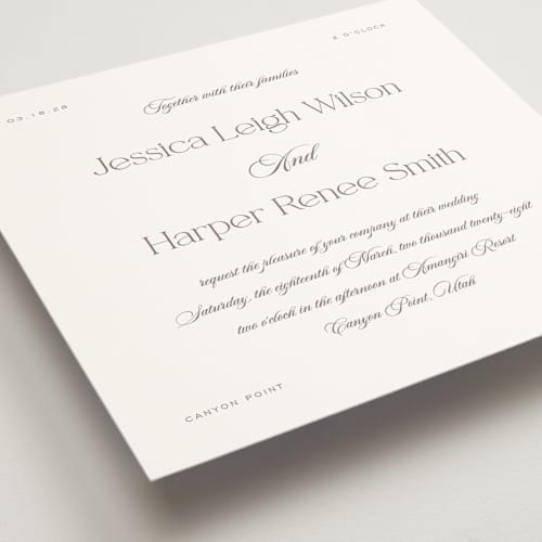 This is a cinnamon slate wedding invitations with standard by Jennifer Postorino called modern romance printing on signature in standard