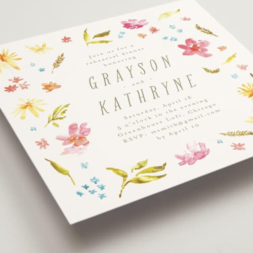 This is a summer rehearsal dinner invitations with standard by Anastasia Makarova called flowering printing on signature in standard