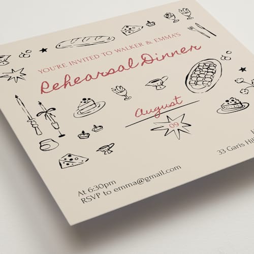 This is a classic rehearsal dinner invitations with standard by Zove Ahhh called let’s feast! printing on signature in standard