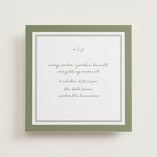 This is a artichoke letterpress wedding invitations with letterpress by Brittney Jensen called the verdure suite printing on white cotton in standard