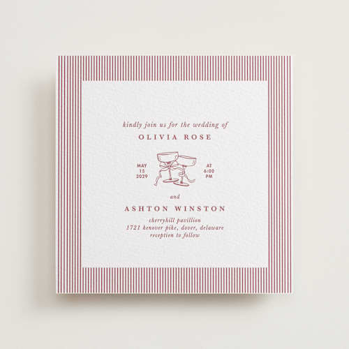 This is a maraschino letterpress wedding invitations with letterpress by Charter Oaks Creative called classic cherries printing on white cotton in standard