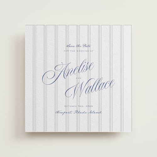 This is a lapis save the date with letterpress by Tamara Hilje called raies printing on white cotton in standard