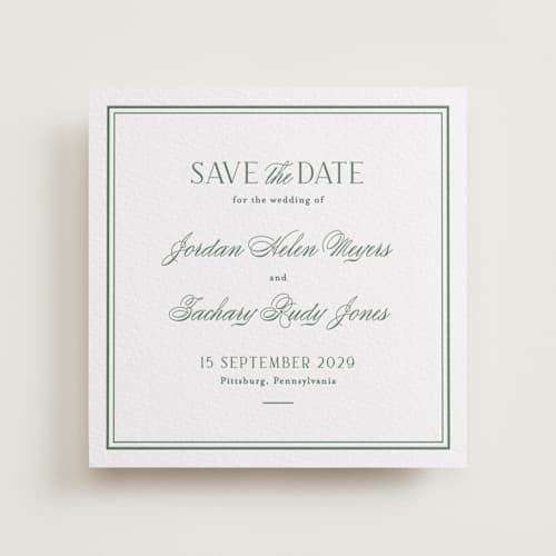 This is a evergreen save the date with letterpress by letterfix called fresh classic printing on white cotton in standard