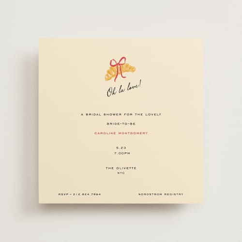 This is a scarlet bridal shower invitations with standard by Sarah Rosenthal called oh la love! printing on signature in standard