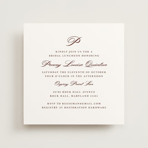 This is a mahogany bridal shower invitations with standard by Katie Ylinen called east coast formal printing on signature in standard