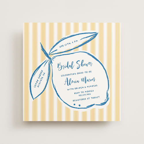 This is a lemon bridal shower invitations with standard by Jelena Vuletic called citrine printing on signature in standard