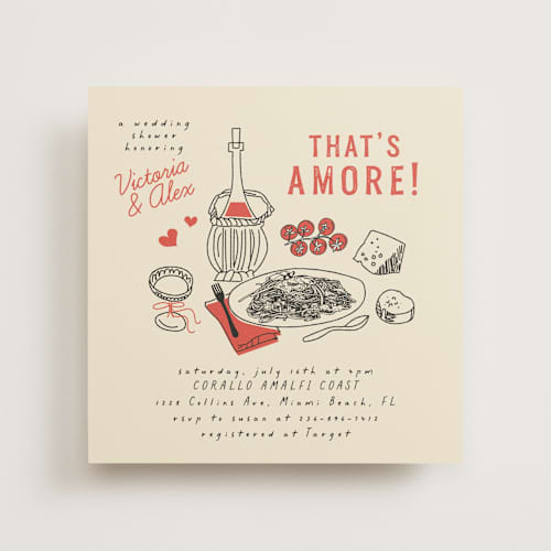 This is a tomato bridal shower invitations with standard by Sherley Ferreira called that's amore printing on signature in standard