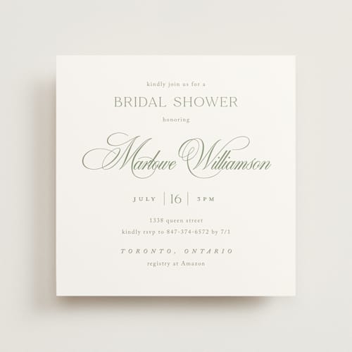 This is a garden bridal shower invitations with standard by Kelly Schmidt called chic script printing on signature in standard