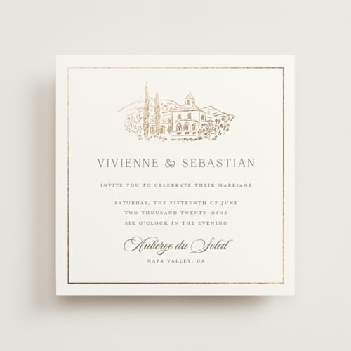 This is a sage foil stamped wedding invitations with foil pressed by Lucrecia Caporale called country elegance printing on signature in standard