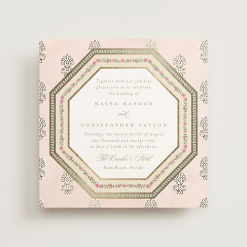 This is a shubh foil stamped wedding invitations with foil pressed by Creo Study called amalgamation printing on signature in standard