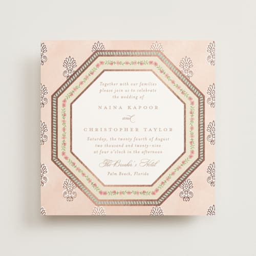 This is a narangi foil stamped wedding invitations with foil pressed by Creo Study called amalgamation printing on signature in standard