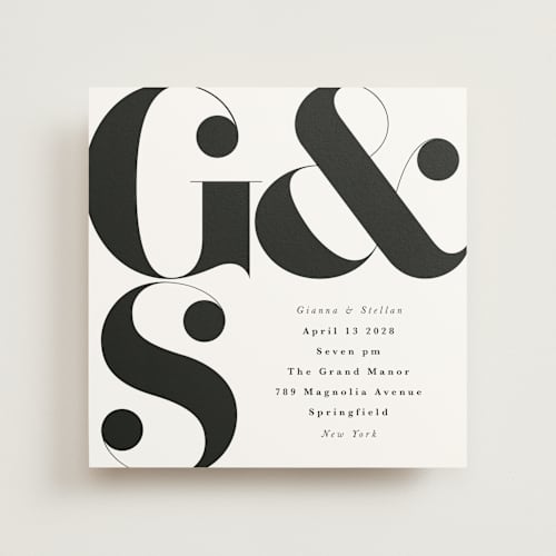 This is a coal wedding invitations with standard by Lori Wemple called monogram square printing on signature in standard