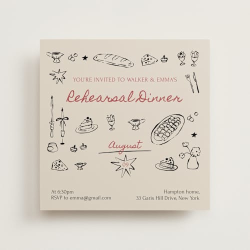 This is a classic rehearsal dinner invitations with standard by Zove Ahhh called let’s feast! printing on signature in standard