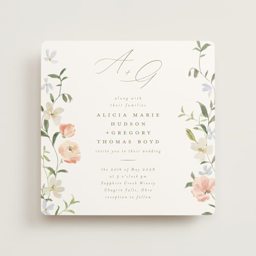 This is a peach wedding invitations with standard by Everett Paper Goods called garden view printing on signature in standard