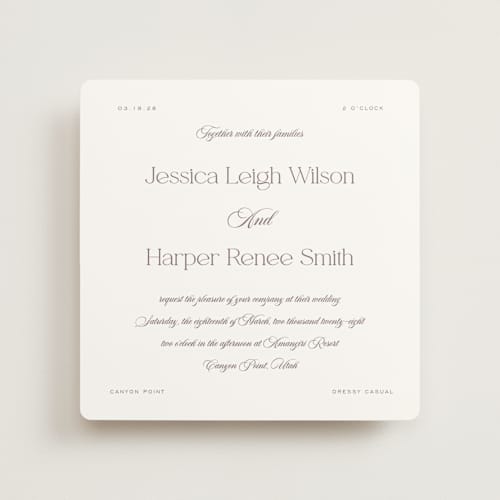 This is a cinnamon slate wedding invitations with standard by Jennifer Postorino called modern romance printing on signature in standard