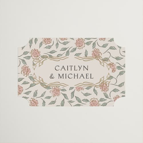 This is a blush meadow wedding favor labels with standard by Grae called dancing in the garden printing on uncoated sticker paper in sticker