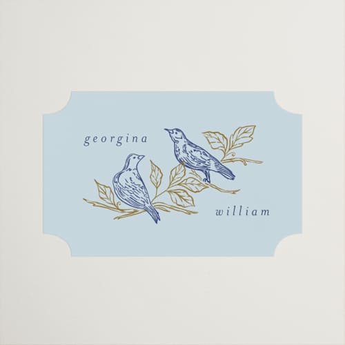 This is a cornflower wedding favor labels with standard by Grae called meet me in the garden printing on uncoated sticker paper in sticker