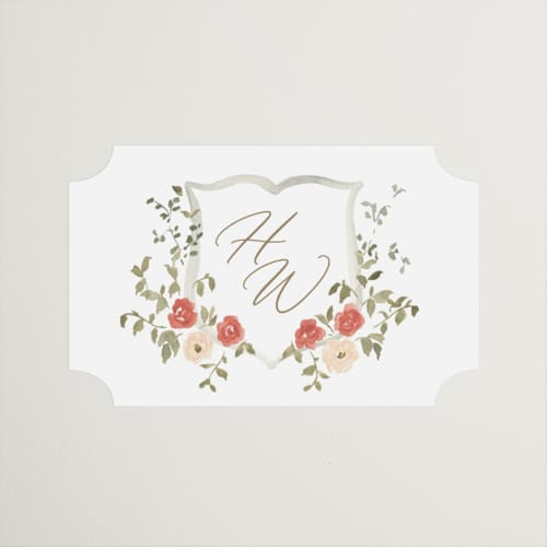 This is a pomegranate wedding favor labels with standard by Everett Paper Goods called roses crest printing on uncoated sticker paper in sticker