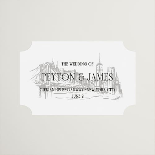 This is a noir wedding favor labels with standard by Melinda Denison called new york skyline printing on uncoated sticker paper in sticker