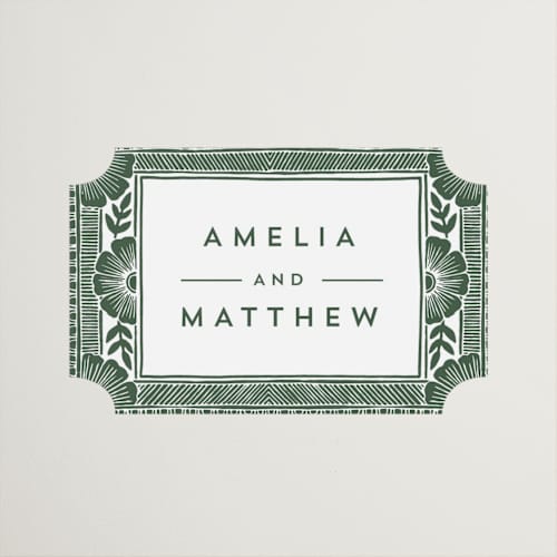 This is a fern wedding favor labels with standard by Katharine Watson called block print frame printing on uncoated sticker paper in sticker