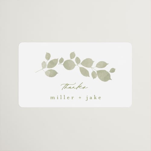 This is a leaf wedding favor labels with standard by Kristie Kern called garden gate printing on uncoated sticker paper in sticker