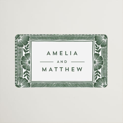 This is a fern wedding favor labels with standard by Katharine Watson called block print frame printing on uncoated sticker paper in sticker