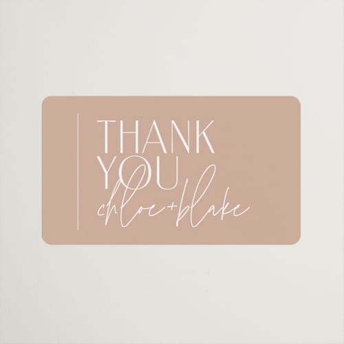 This is a terracotta wedding favor labels with standard by Kelly Schmidt called overlap printing on uncoated sticker paper in sticker