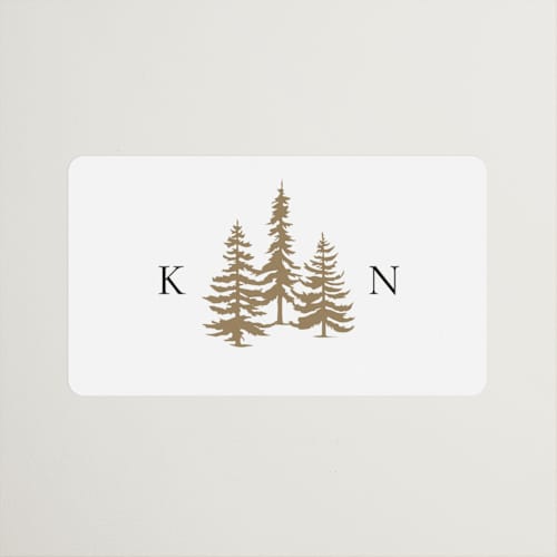 This is a snow wedding favor labels with standard by Stacy Maalouf called gilded forest printing on uncoated sticker paper in sticker