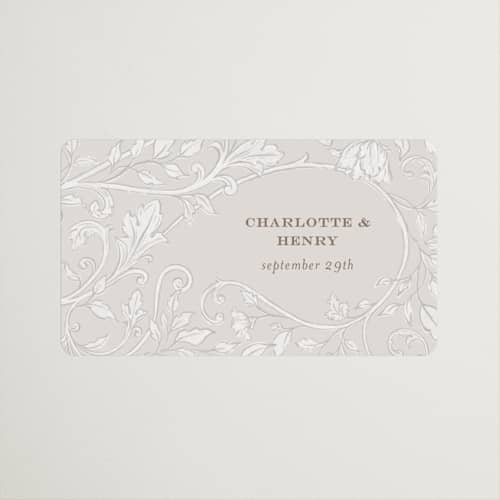 This is a natural wedding favor labels with standard by BR Designs called vintage flourishes printing on uncoated sticker paper in sticker