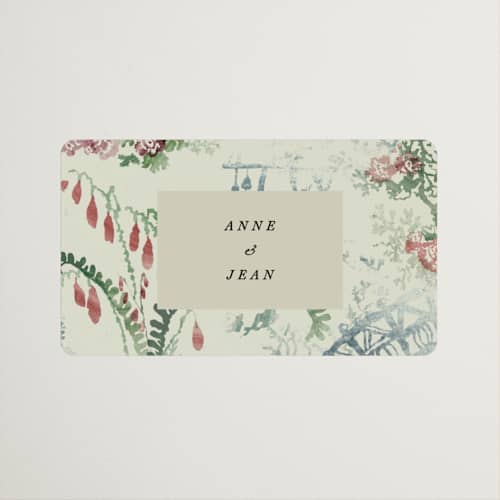 This is a nouvelle wedding favor labels with standard by Sumak Studio called chinoiserie printing on uncoated sticker paper in sticker