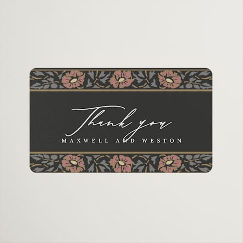 This is a ebony wedding favor labels with standard by Ana de Sousa called timeless nature printing on uncoated sticker paper in sticker