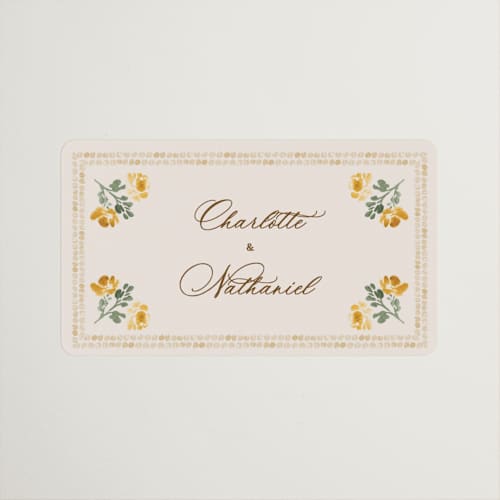 This is a golden wedding favor labels with standard by Claudia Orengo called tuileries printing on uncoated sticker paper in sticker