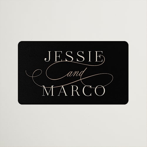 This is a onyx wedding favor labels with standard by Hooray Creative called black tie affair printing on uncoated sticker paper in sticker