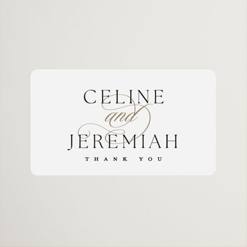 This is a silk wedding favor labels with standard by Kelly Schmidt called left align printing on uncoated sticker paper in sticker