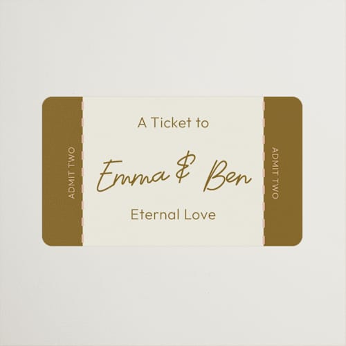 This is a butterscotch wedding favor labels with standard by Helena Vitto called handwritten letter printing on uncoated sticker paper in sticker