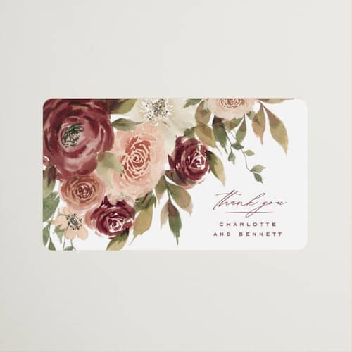 This is a peony wedding favor labels with standard by Wildfield Paper Co called romantic frame printing on uncoated sticker paper in sticker