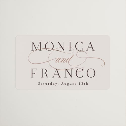 This is a cream wedding favor labels with standard by Hooray Creative called and centered printing on uncoated sticker paper in sticker