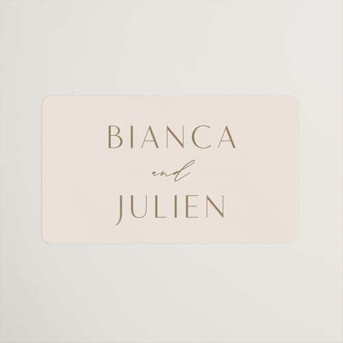 This is a latte wedding favor labels with standard by Kristie Kern called soleil printing on uncoated sticker paper in sticker
