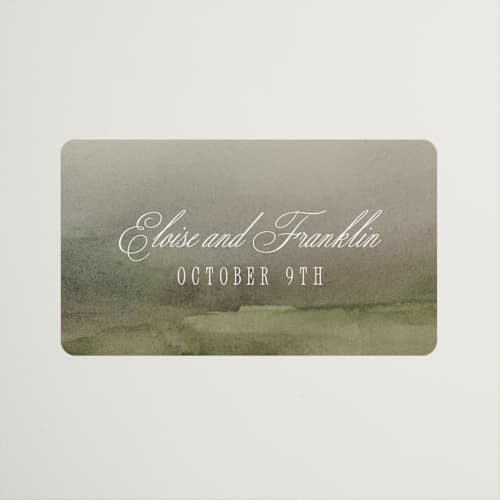 This is a graphite wedding favor labels with standard by Everett Paper Goods called hillside printing on uncoated sticker paper in sticker